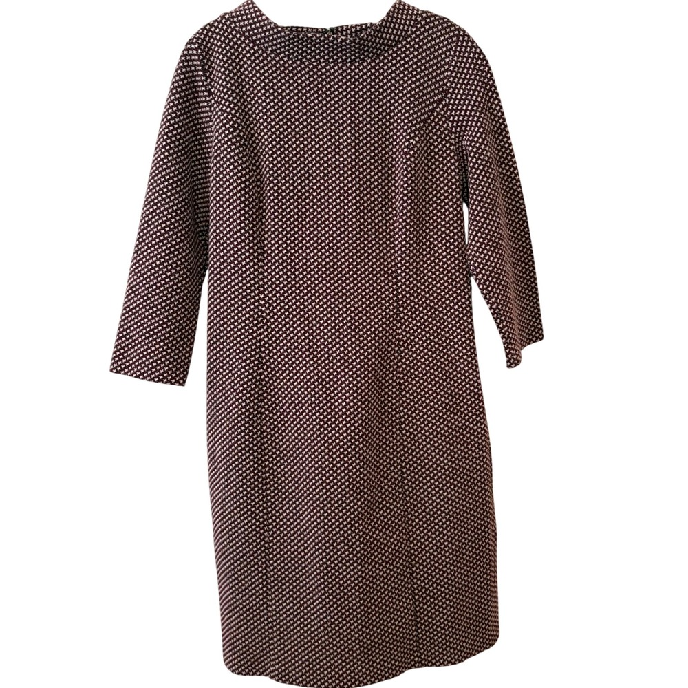 Talbots Women's Burgundy and Cream Houndstooth Mock Neck Dress in Size 8